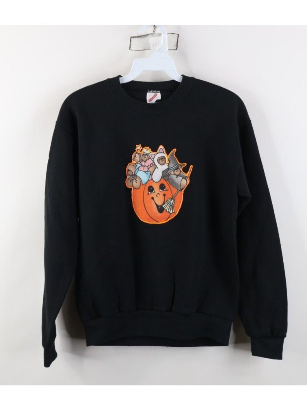 Vintage 90s Womens Small Halloween Pumpkin Bear Crewneck Sweatshirt Black USA